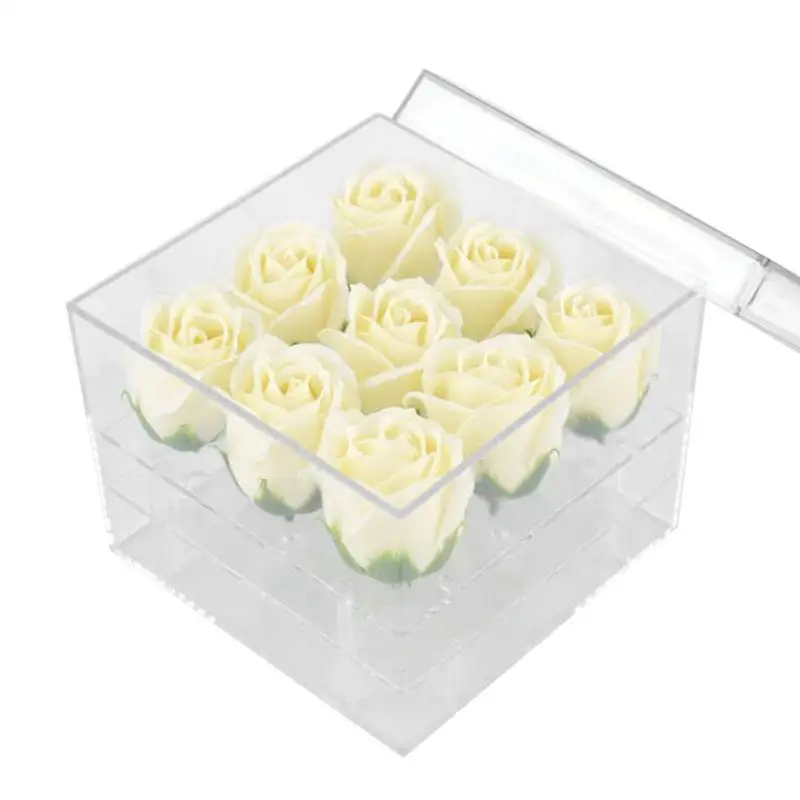 Acrylic Flower Box 2 Layer Clear Book Vase Floral Centerpiece For Dining Tabl With Flower Holes Long Rectangular Modern Vase