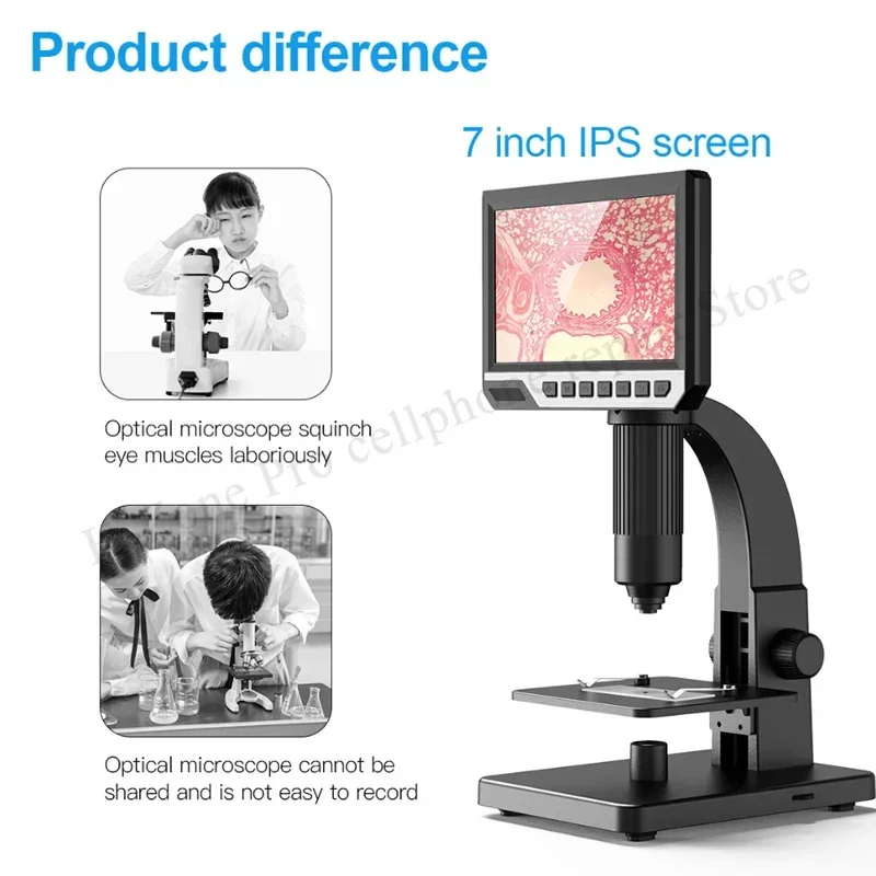 Imagem -03 - Ips Tela 2000x Digital Industrial Duplo-lente Microscópio com 11 Luzes Led para a Observação Microbiana o Mais Novo 12mp hd 7-inch