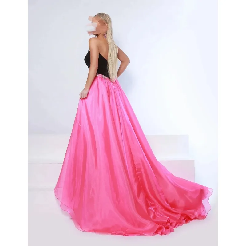 Zwart Roze Zeemeermin Avondjurk Strapless Fluwelen Split Galajurk met Strass Riem Feestjurk Vestdos De Fiesta Aangepast