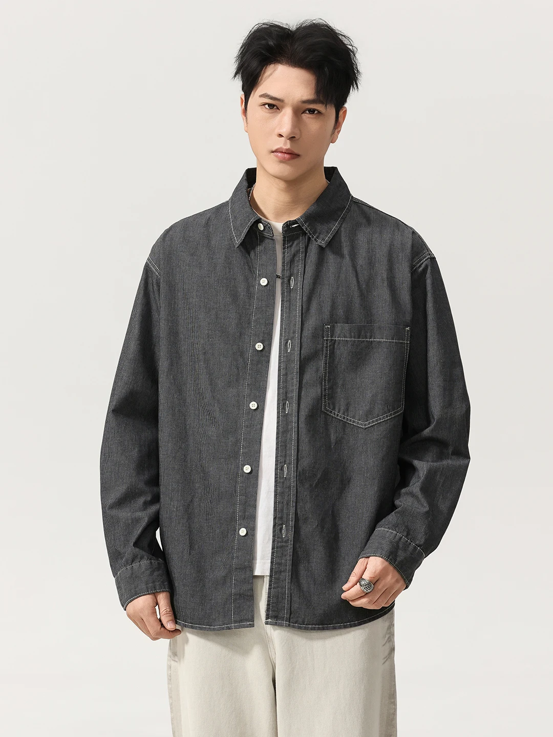 

Мужская свободная рабочая куртка в американском ретро-стиле с длинными рукавами, модная брендовая модель из смесового хлопка и полиэстера, повседневная, на пуговицах