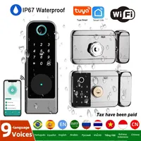 Rim Gate Door Lock Waterproof Double Sides Smart Lock Fingerprint Password for iron doors Tuya Wifi App RFID Digital r Lock