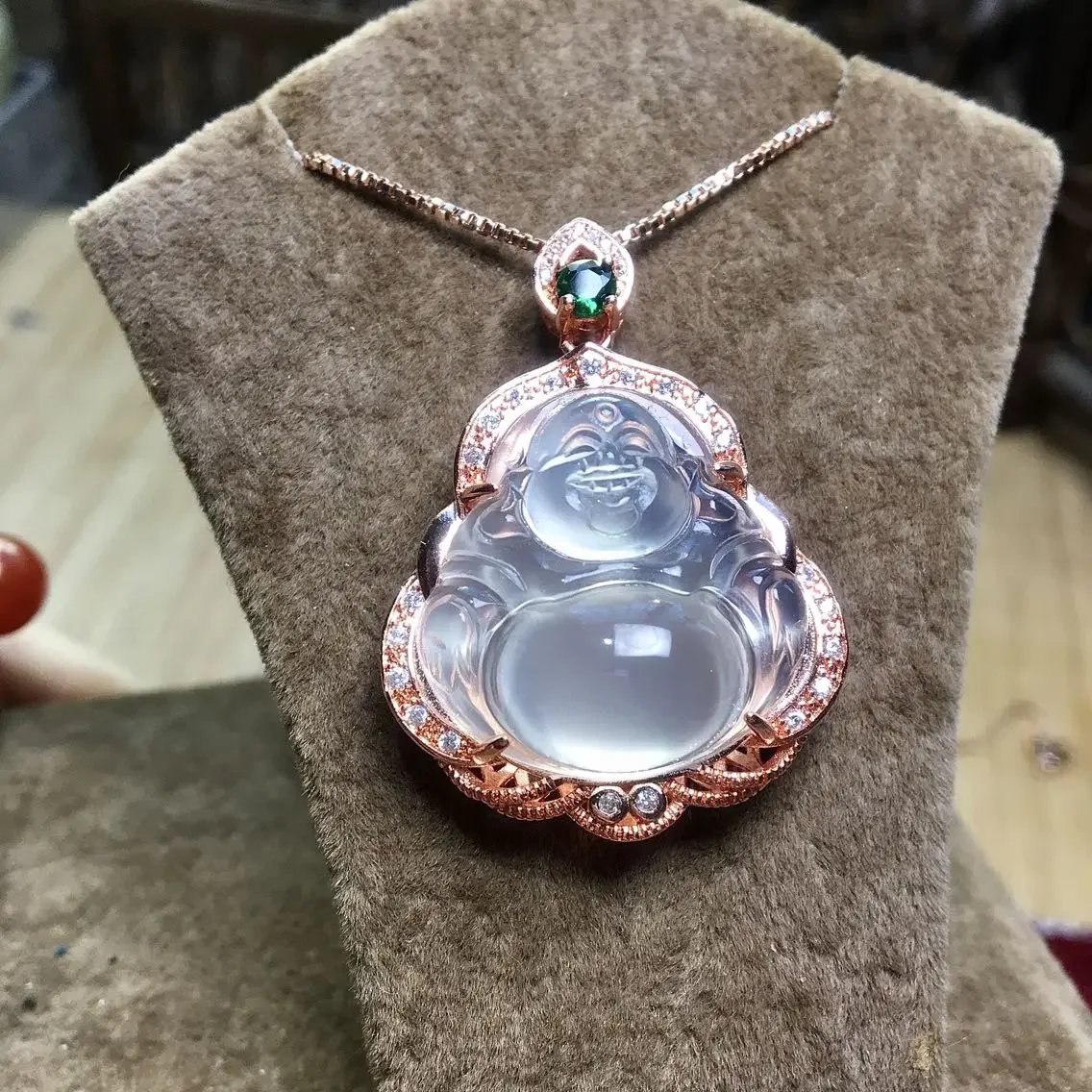 

Natural Buddha jade pendant with 925 sterling silver rose gold pendants necklaces add chain jade jewelry jade necklace women