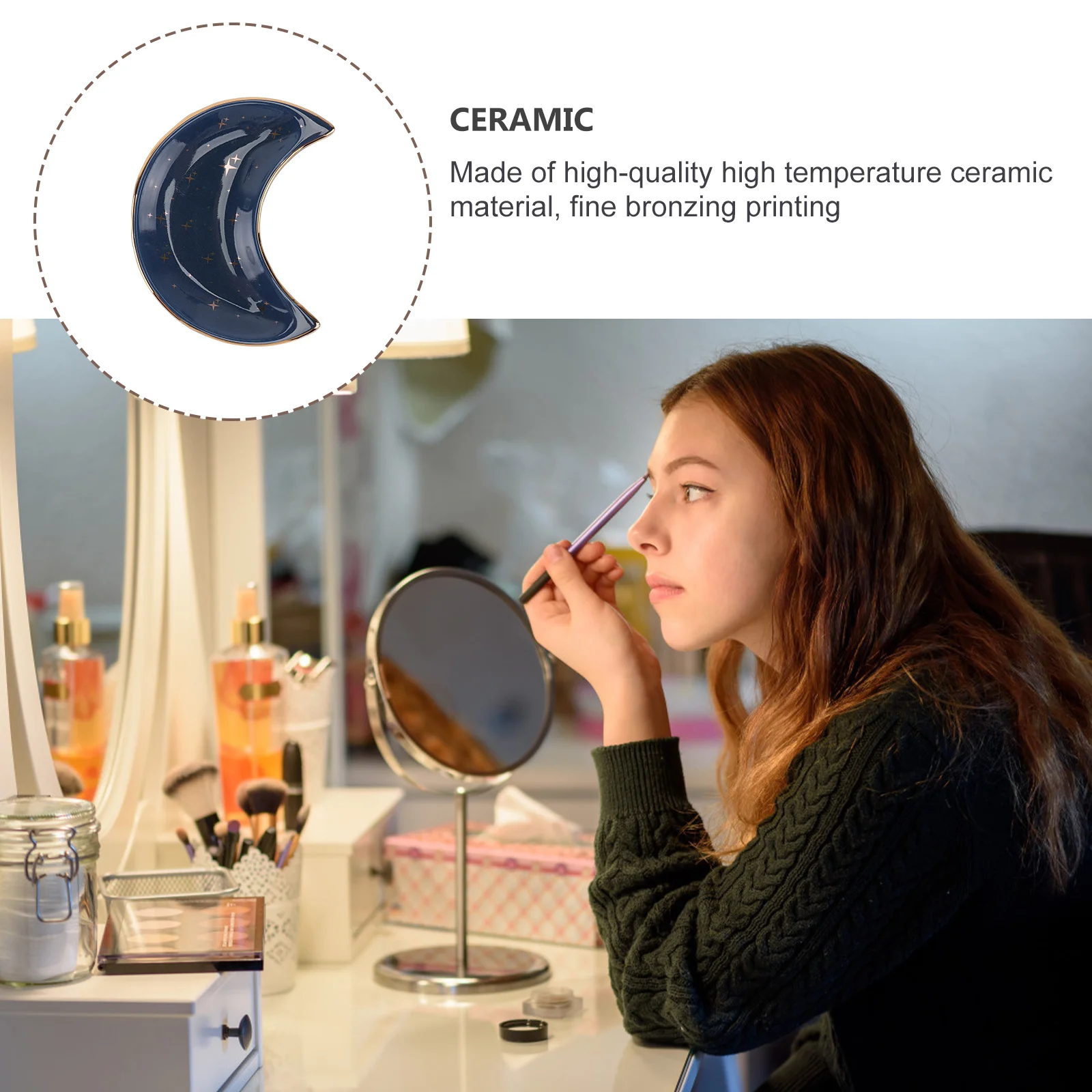 1pc Moon Shape Ceramic Tray Jewelry Storage Display For Earrings Rings Bracelets Necklaces Watches Cosmetics Lipstick Perfume
