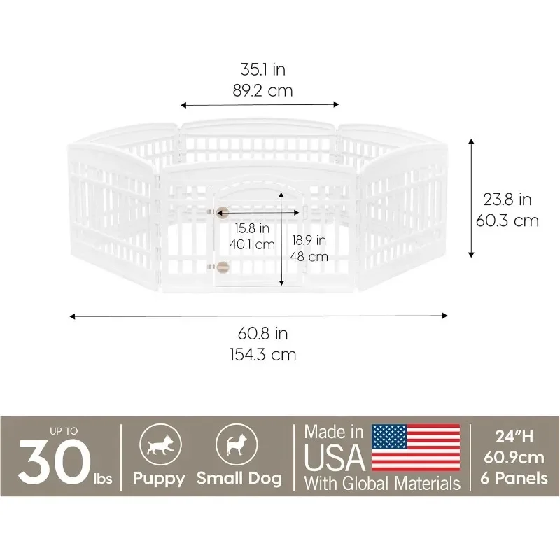 Panel Pet Playpen with Door, Dog Playpen For Small Dogs Keep Pets Secure Easy Assemble Easy Storing Non-Skid Rubber Feet, White