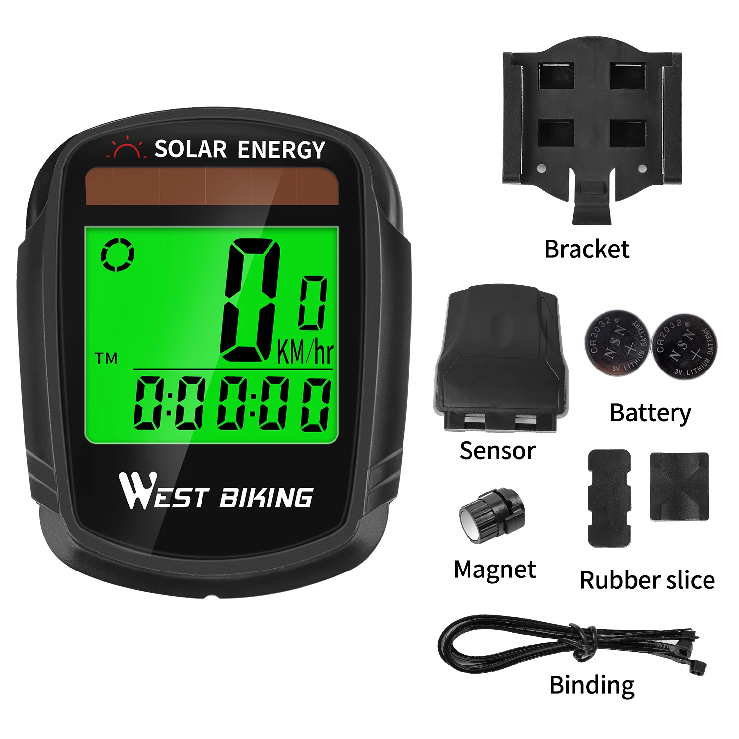 WEST BIKING Bike Computer Speedometer Odometer Multifunctional Cycling Computer Rainproof Solar Power Bicycle Wireless Computer