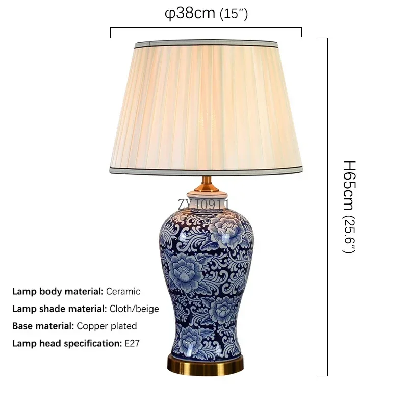 *American CeramicTable Lamp Blue Classical Creativity Living Room Bedroom Study Hotel engineering Desk Light