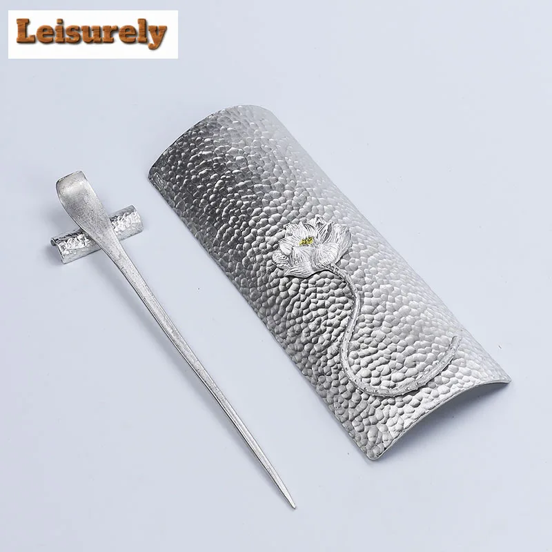 Japanese Style Pure Tin Tea Scoop Handmade Hammered Pattern Shovel Chahe Household Awakening Tea Ladle Teaware Tools Ornaments