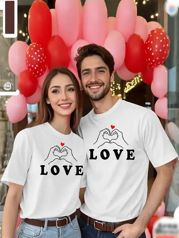 Summer Love Couple T-shirts Casual Short Sleeve Men's & Women's Matching Printed Children's T-Shirts for Lovers