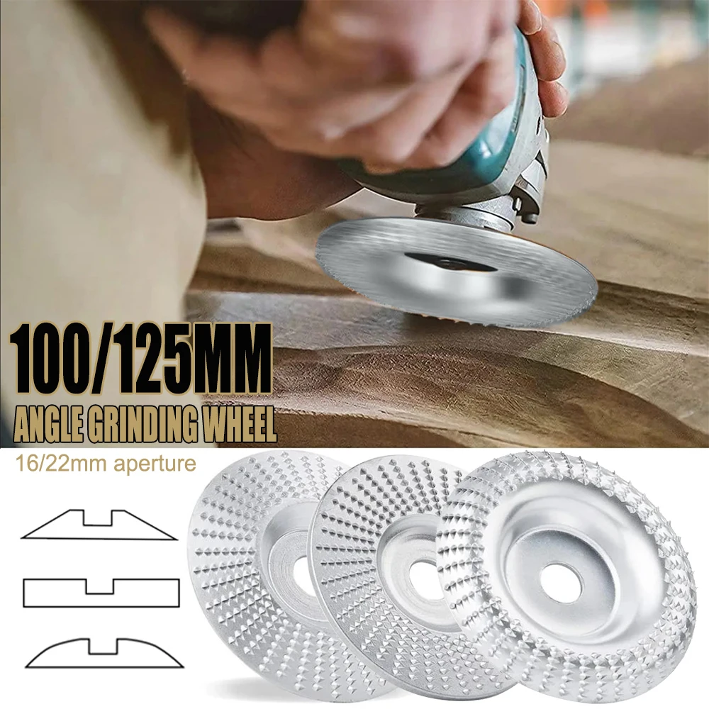 3PCS Wood Carving Grinding Disc Flat Arc Bevel 100 125mm Angle Grinder Wheel 16/22mm Bore Woodworking Sanding Shaping Disc