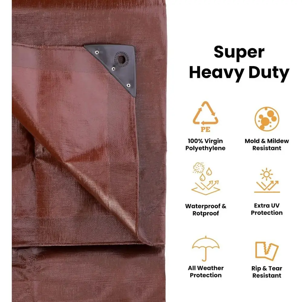 أقمشة بولي شديدة التحمل سعة 16 مل و10 مل مع حلقات وحواف معززة - بني، أبيض، فضي أسود (16 ميل بني، 12 × 12) #2