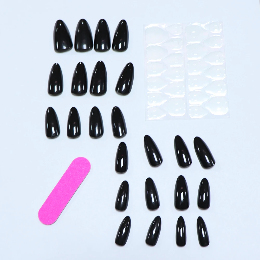 96PCS/4SET Medium Stiletto White Red Black Press On Nails Full Cover Fake Nail Set Press On Nails Cheap Nails Solid Color Nails