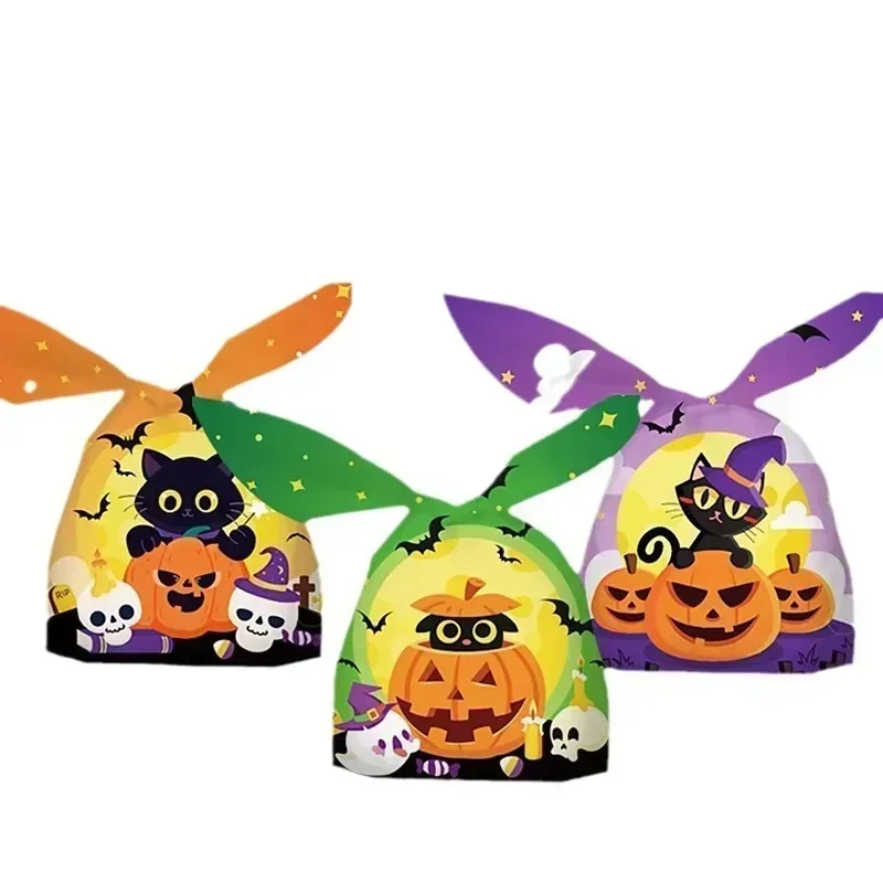 Hot Popular 50Pcs Halloween Candy Bags Plastic Bag Biscuits Cookies For Kids Halloween Party Diy Packaging Gift Decor Supplies