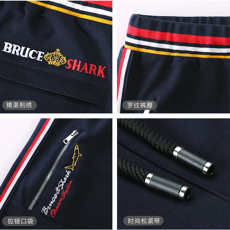 Shark nuevos pantalones deportivos informales rectos negros azul marino para hombres durante todo el año pantalones de entrenamiento de algodón
