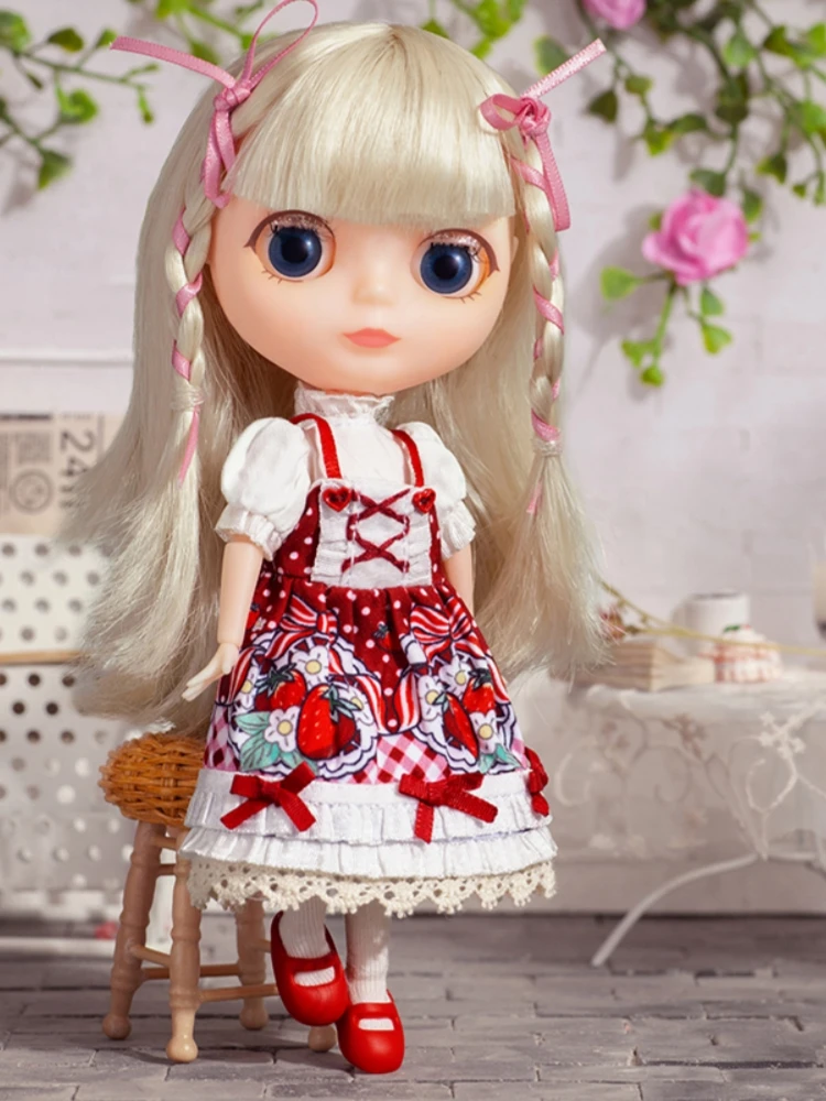 15cm Anime Figure Lacelle Strawberry Dress Girls Lace Angel Bjd Four Kinds Of Eyes Doll Small Cloth Doll Collect Decor Gift Toys