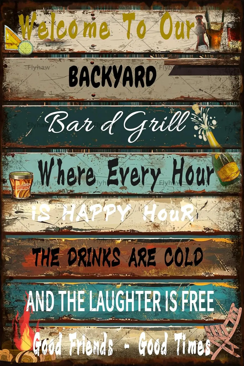 Backyard Bar Sign Grill Rules Metal Sign Backyard Signs Funny Rules Sign, Porch Metal Tin Poster Backyard Decor Backyard Me sign