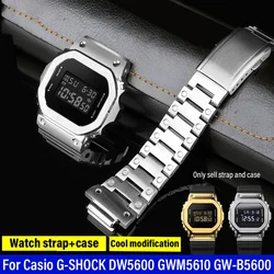 For Casio G-SHOCK DW5600 GW-M5610/5000 GW-B5600 GWM5610 men‘s Modified Golden black Stainless steel metal Bezel watch case+strap