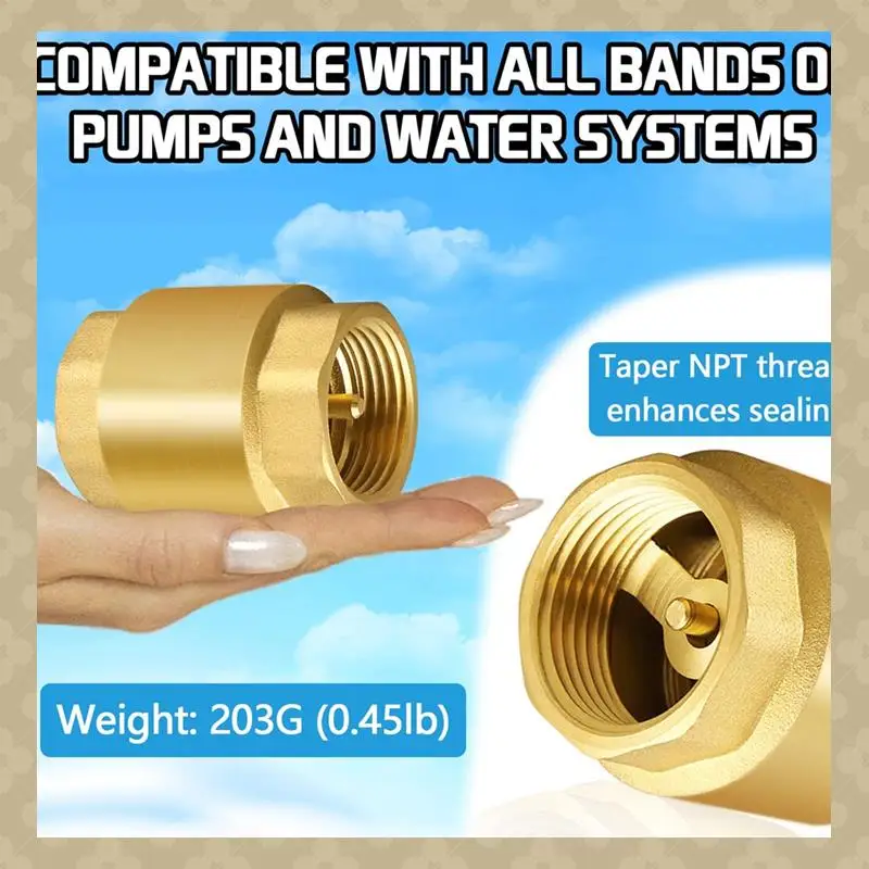 AB45 2 шт. NPT пружинный обратный клапан с внутренней резьбой, твердая латунь, обратный односторонний горизонтальный обратный клапан для колодца, насос