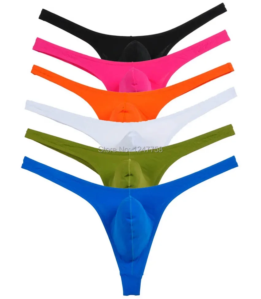 6Pcs/Lot Men's Enhance Bulge Pouch T-back Smooth Thongs  Underwear Mini Bikinis Elastic