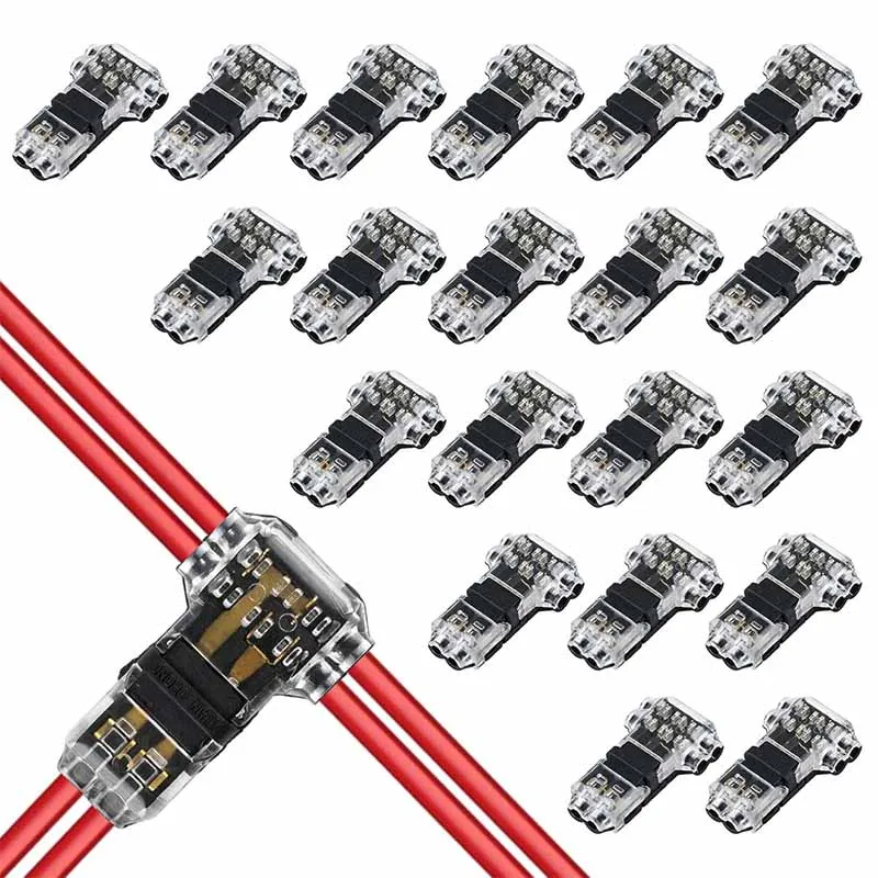 10/50/100PCS T2 Snap‑in Wire Cable Connector No‑solder No‑peel Quick Terminal Block Auto Wire Joiner Plug Fast Wiring Accessorie