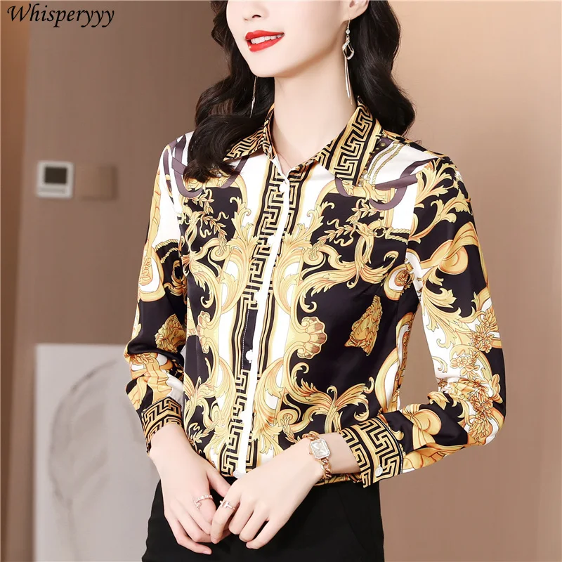 Printing Shirt Women's Fashion Turn-down Collar Long Sleeve Tops Female Spring Autumn Casual Single-breasted Blouse for Ladies