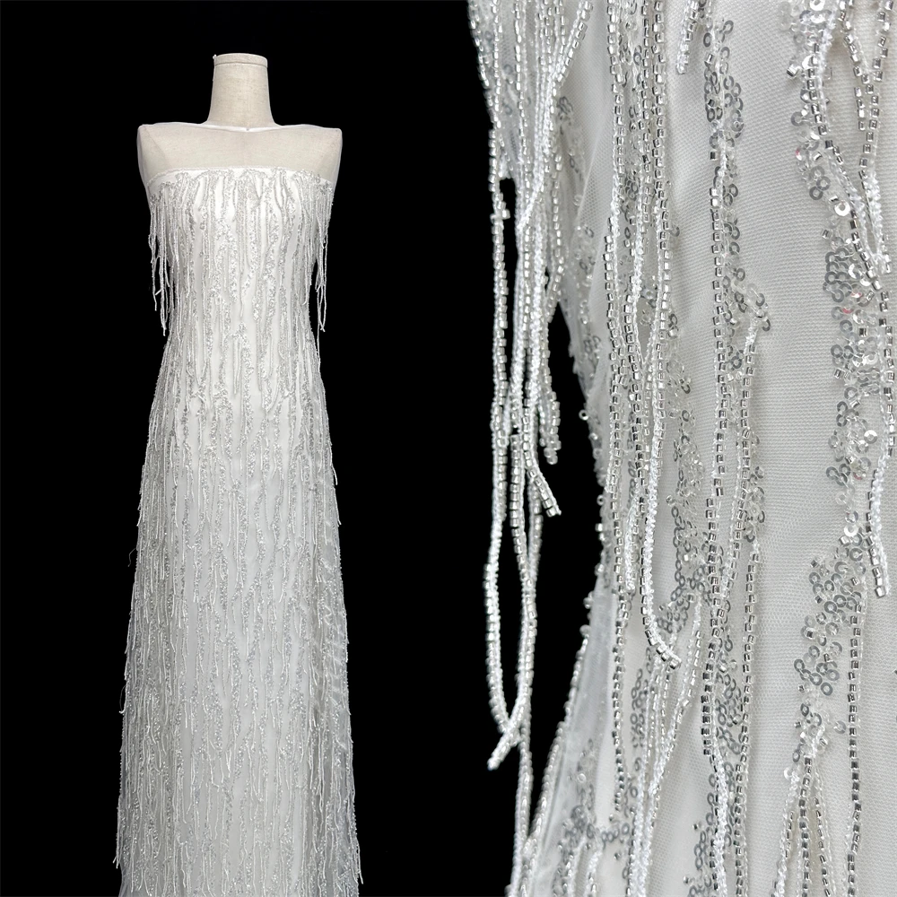 

Африканское нигерийское кружево с бисерной вышивкой 2026 года, высококачественная роскошная французская сетчатая ткань с пайетками для свадебных и вечерних платьев для женщин