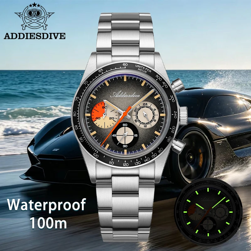 ADDIESDIVE Herrenuhren Neue Quarz-Armbanduhr Luxus 0S21 Chronograph C3 Leuchtend gewölbtes Glas 100 m wasserdichte Taucheruhr