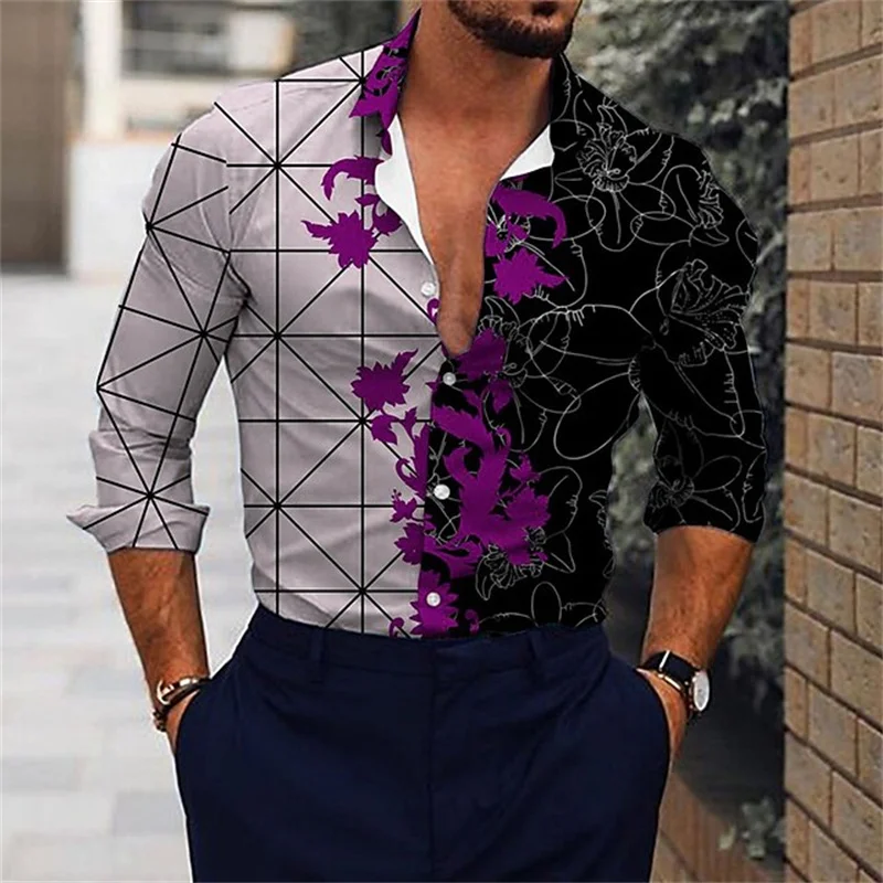 Beach Vacation Style 3D Printed Men\'s Fashion Long Sleeve Button Shirt, Suitable for Spring and Autumn, Men\'s Creative Casual Gi