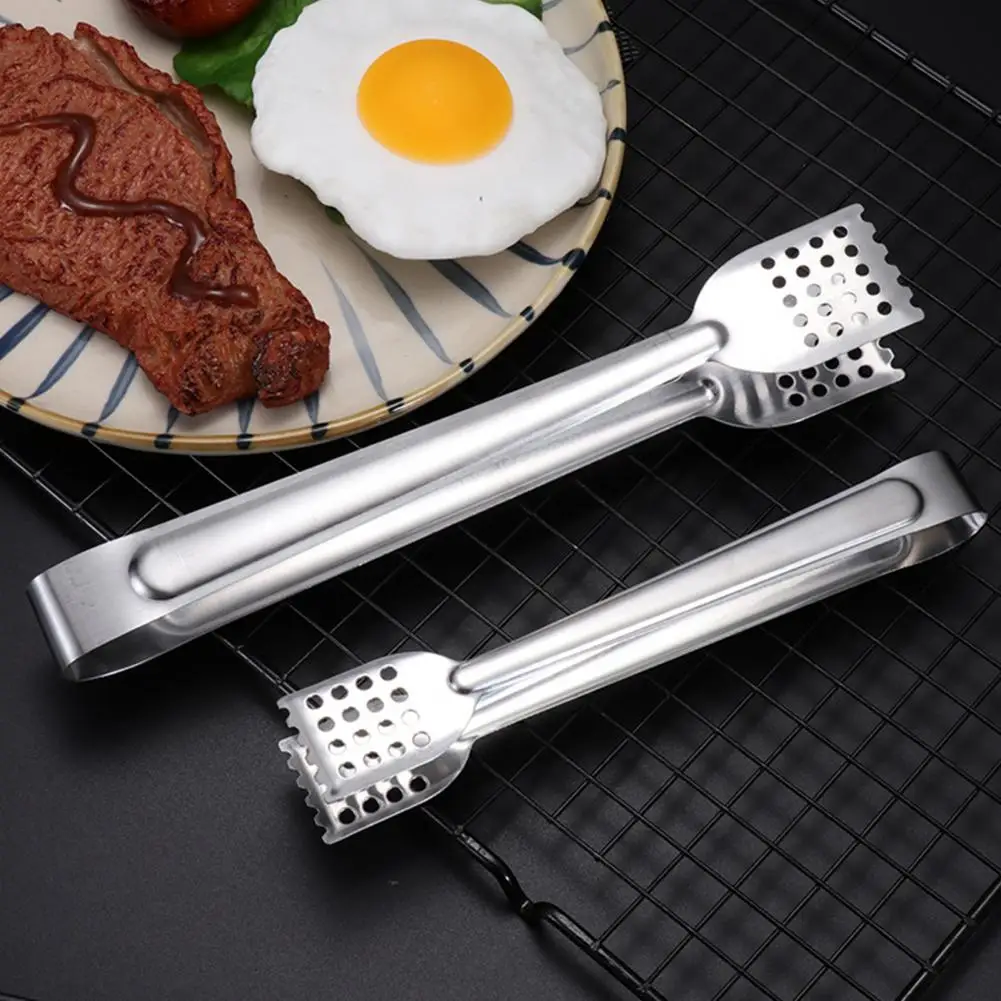 18/22.5/28cm Stainless Steel Food Tong Heat-Resistant Steak Meat Barbecue Buffet Bread Serving Clip Hole Clamp Kitchen Supplies