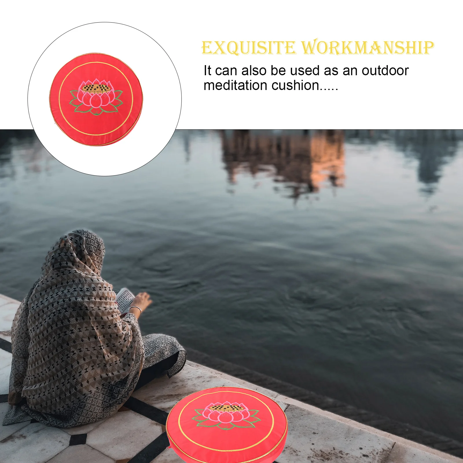 

Meditation Cushion Seat Round Floor Cushion Lotus Printing Comfortable for Yoga Prayer Home Office Prayer Mat