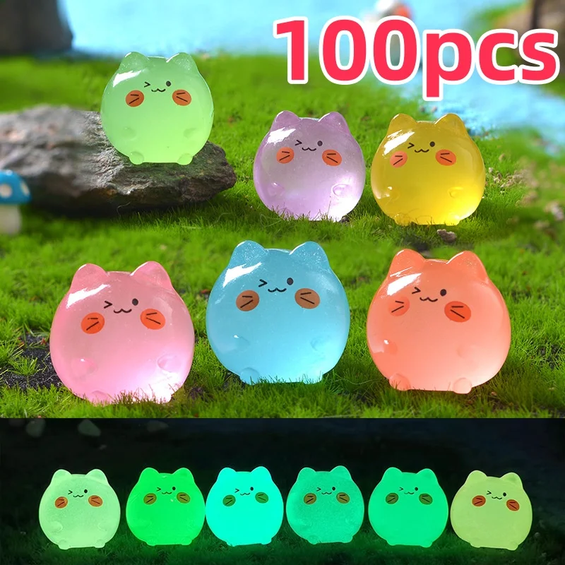10/20/50/100pcs Mini Cartoon Cat Luminous Ornament Miniature Cat Tiny Micro Landscape DIY Cat Resin Decoration Accessories