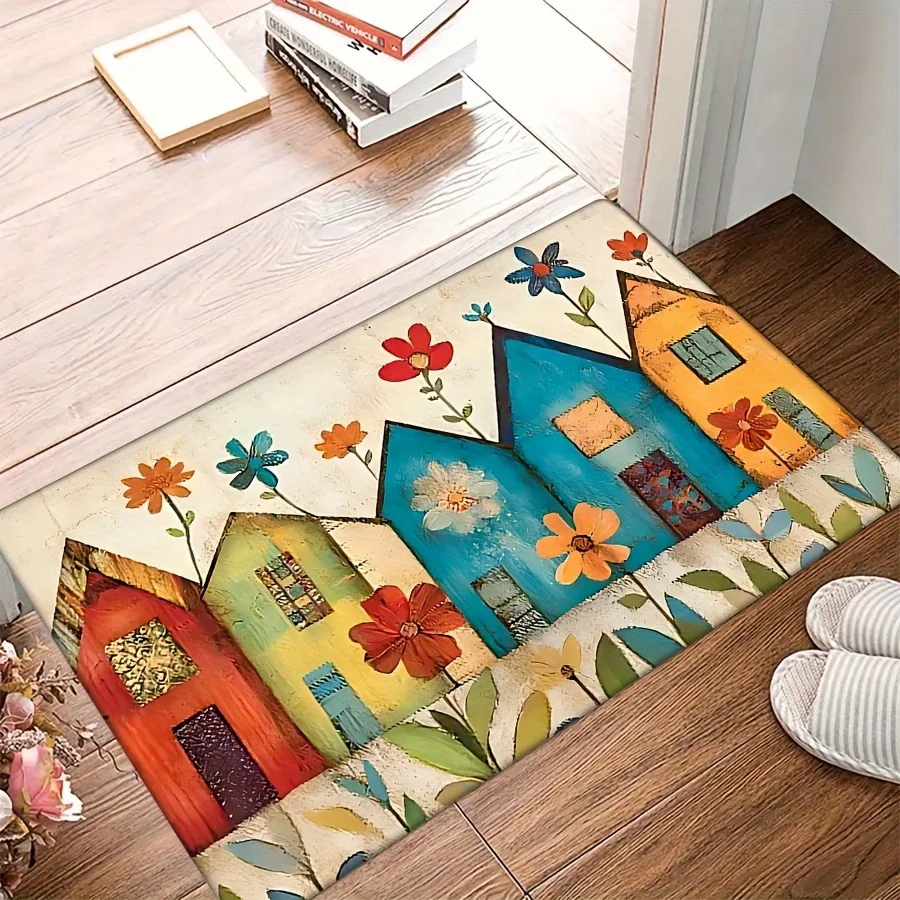 Classic Barbershop Pole Scissor Brick Texture Non Slip Entrance Mat Hair Salon Shop Front Floor Rug