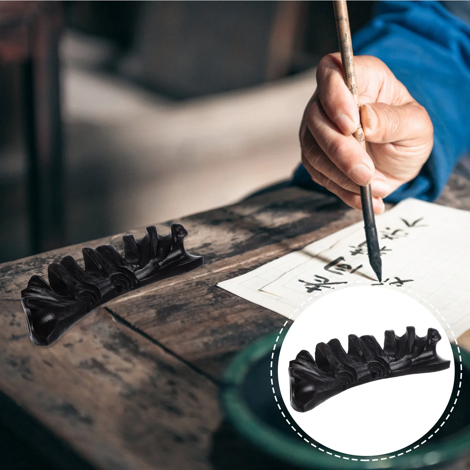 1Pcs High-Quality Ebony Pen Holder Unique Root Design Writing Brush Rack Elegant Desktop Decoration Functional Paperweight