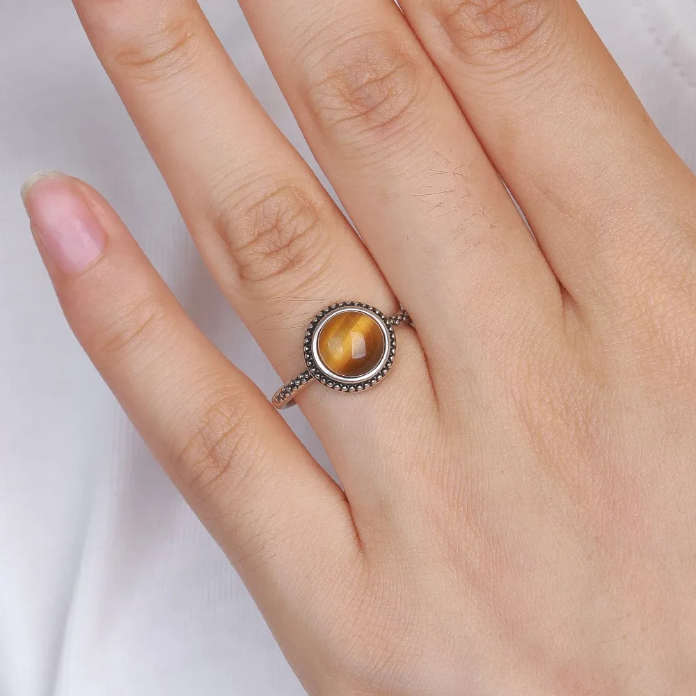 925 Silver Jewelry Fashion Oval Natural Tiger's Eye Ring For Women High Quality Gift Vintage Fine Ring