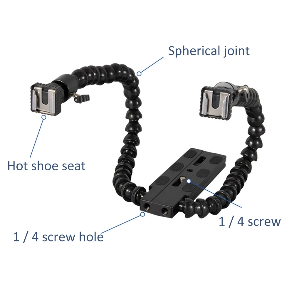 AD41-مرنة المزدوج الذراع الحذاء الساخن فلاش قوس جبل حامل لكانون نيكون بنتاكس ماكرو النار الكاميرا