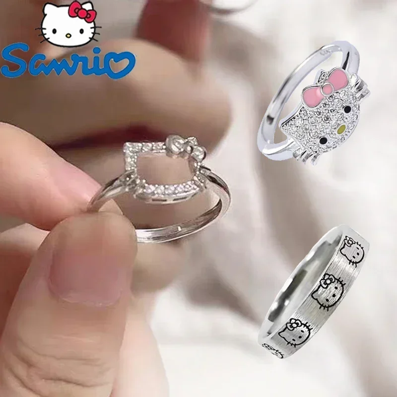 Sanrio Hello Kitty Opening Adjustable Ring Girl Cartoon Couple Ring Metal Jewelry Collectible Holiday Surprise Gifts Wholesale