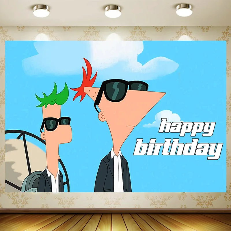 Phineas and Ferb Backdrop Children Birthday Supplies Girl Princess Party Banner Kid Cartoon Decoration Background Photography