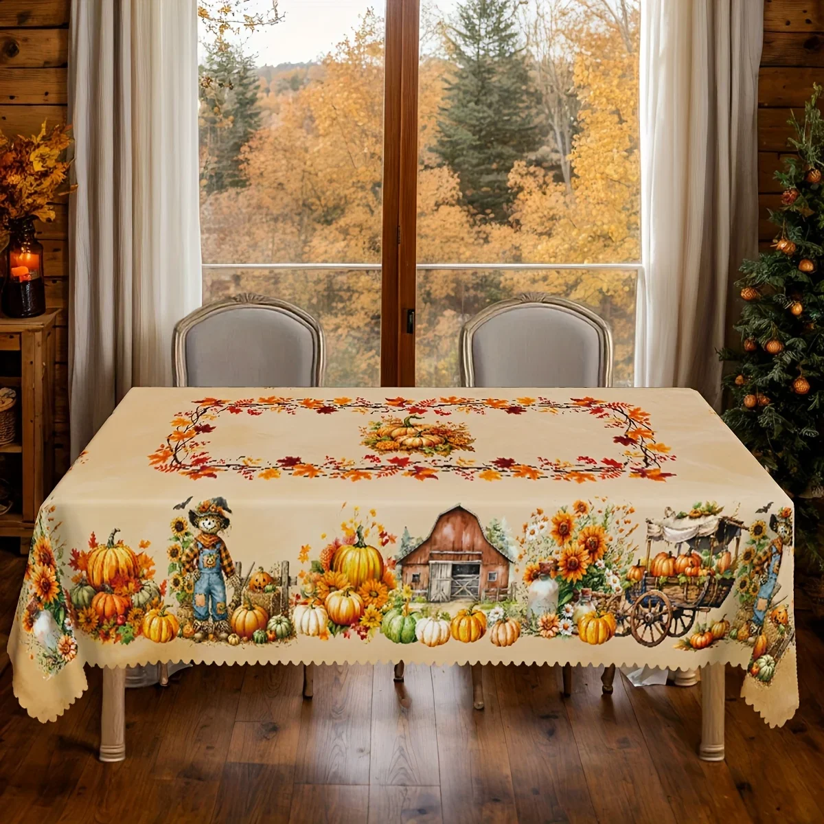 Single pack, autumn, rural tablecloth, white decoration, fox and butterfly pattern, rural, vintage stylexzj