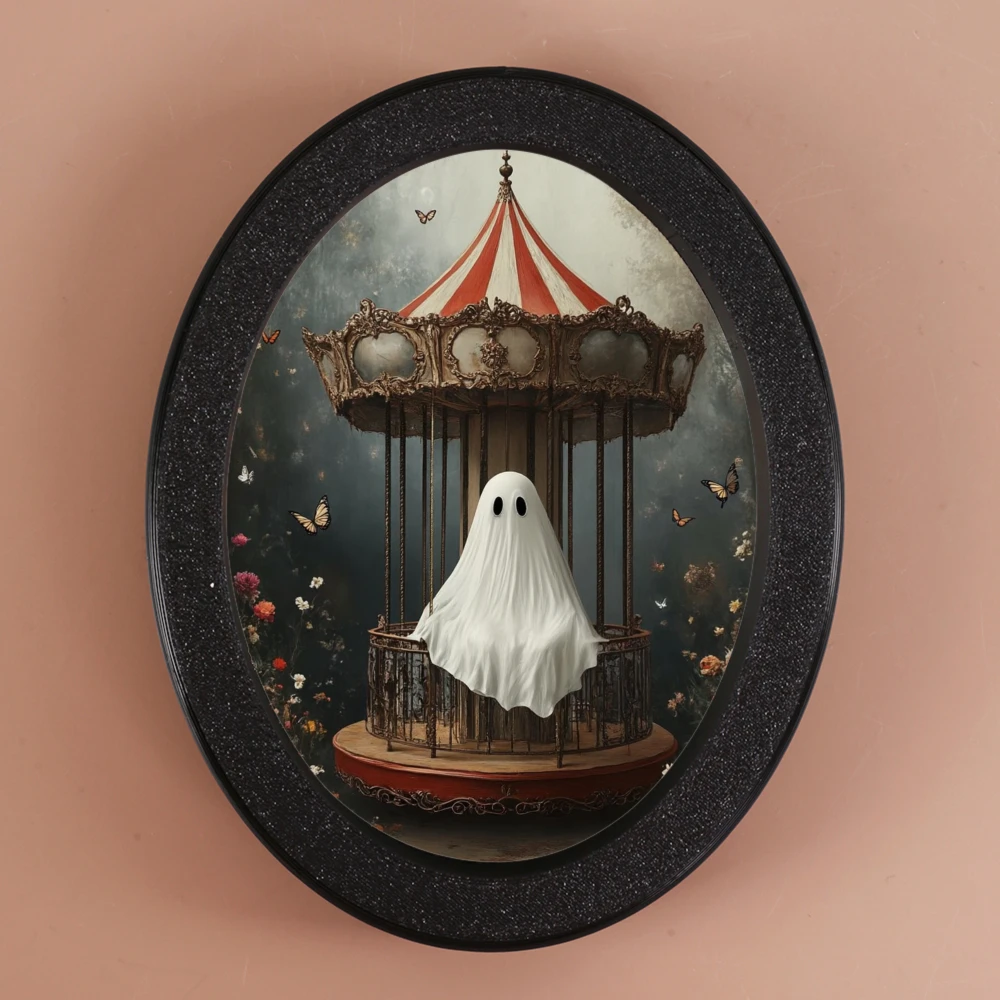 Grenzüberschreitende ovale Halloween-Dekoration, Geist auf Karussellszene, schafft eine fantastische und romantische Atmosphäre, geeignet für