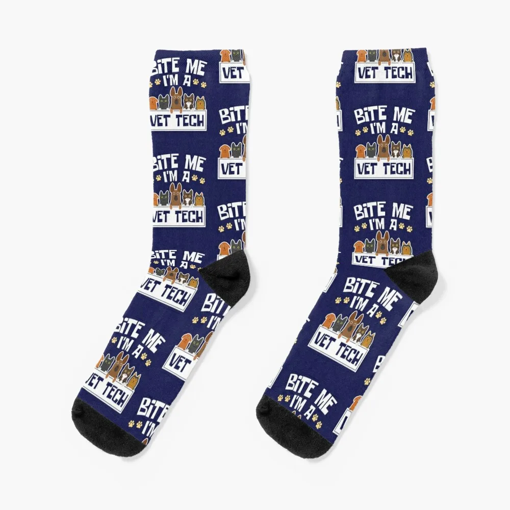 

Veterinary Technician Funny Bite Me I'm A Vet Tech Socks Men gift kids socks