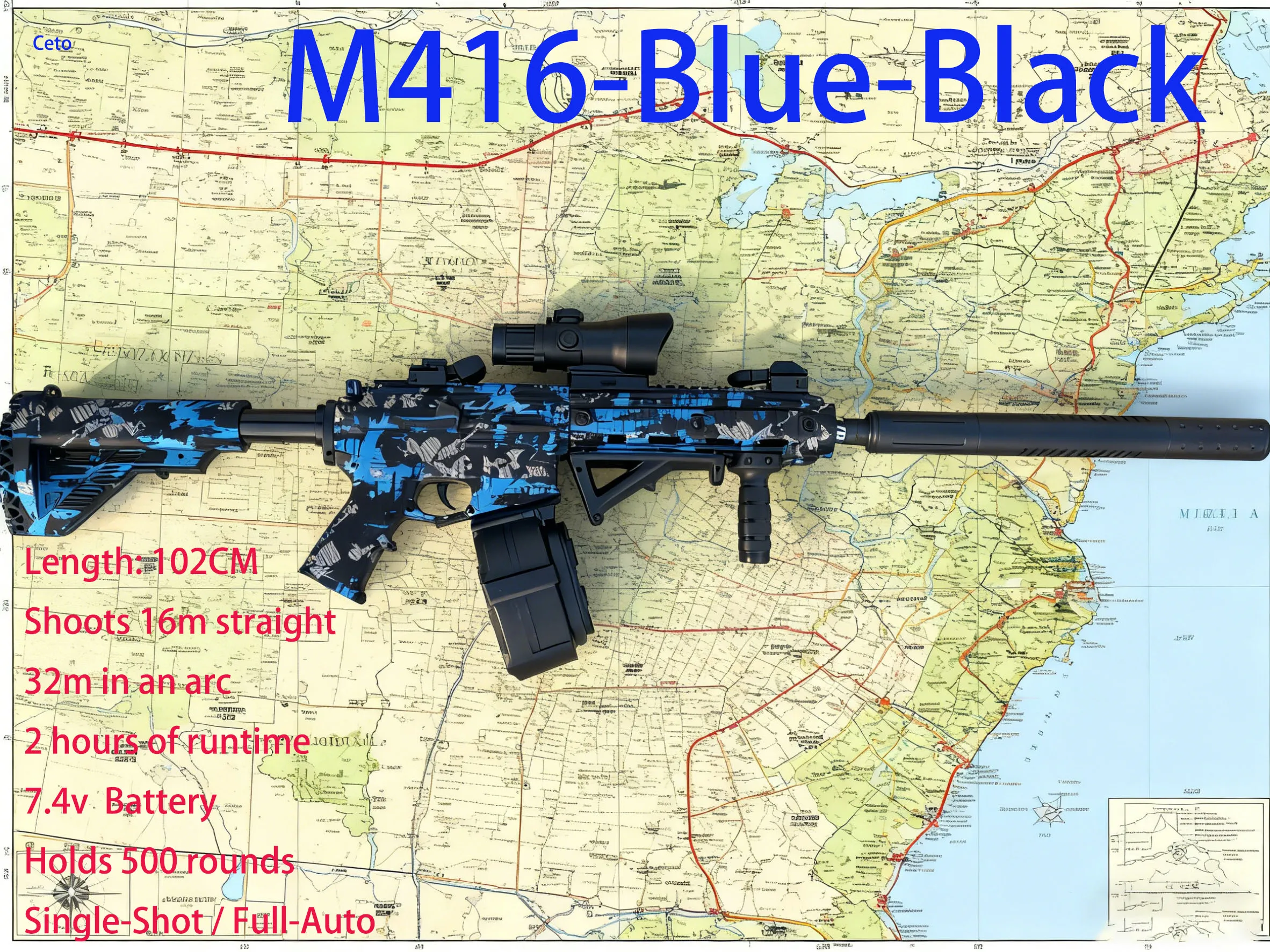 Blaster de brinquedo estilo nerf automático m416 para crianças de 5 a 12 anos, atirador de bola de gel elétrico para diversão ao ar livre e batalhas de equipe, presente perfeito