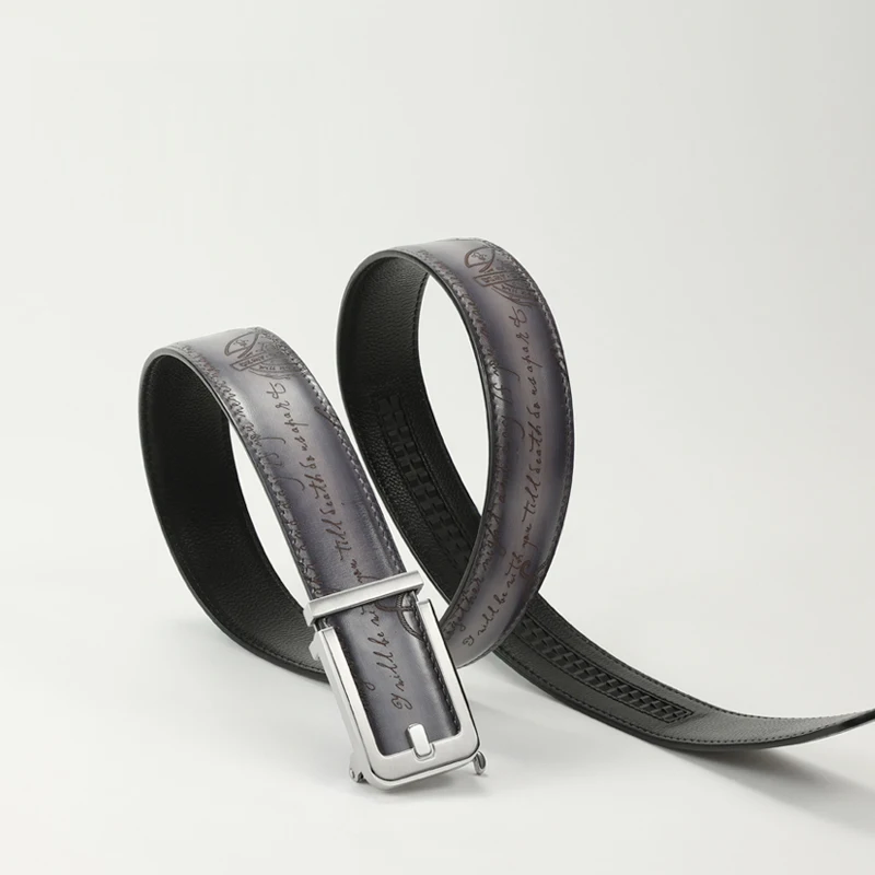 DIMY 2025 men's leather belt stainless steel automatic buckle high-end luxury pants belt, hand polished retro waist belt