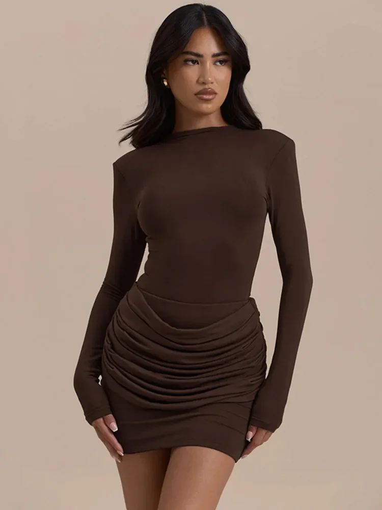 

Long Sleeve Ruched Sexy Mini Dress Women Autumn Winter New Elegant High Waist Bodycon Club Party Dresses Female