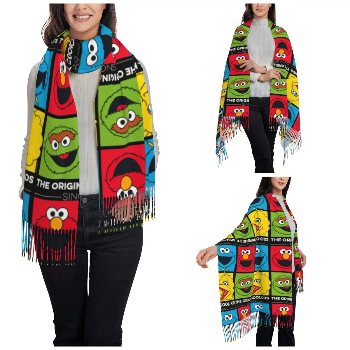 Cookie Monster The Original Cool Scarf for Womens Warm Winter Shawls and Wrap Long Large Scarves with Tassel Ladies