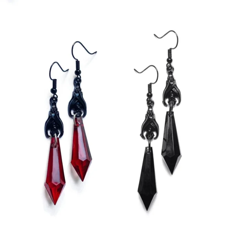 Gothic Black Bat Hexagonal Column Resin Pendant Earrings For Women And Men Halloween Fashion Jewelry Gifts