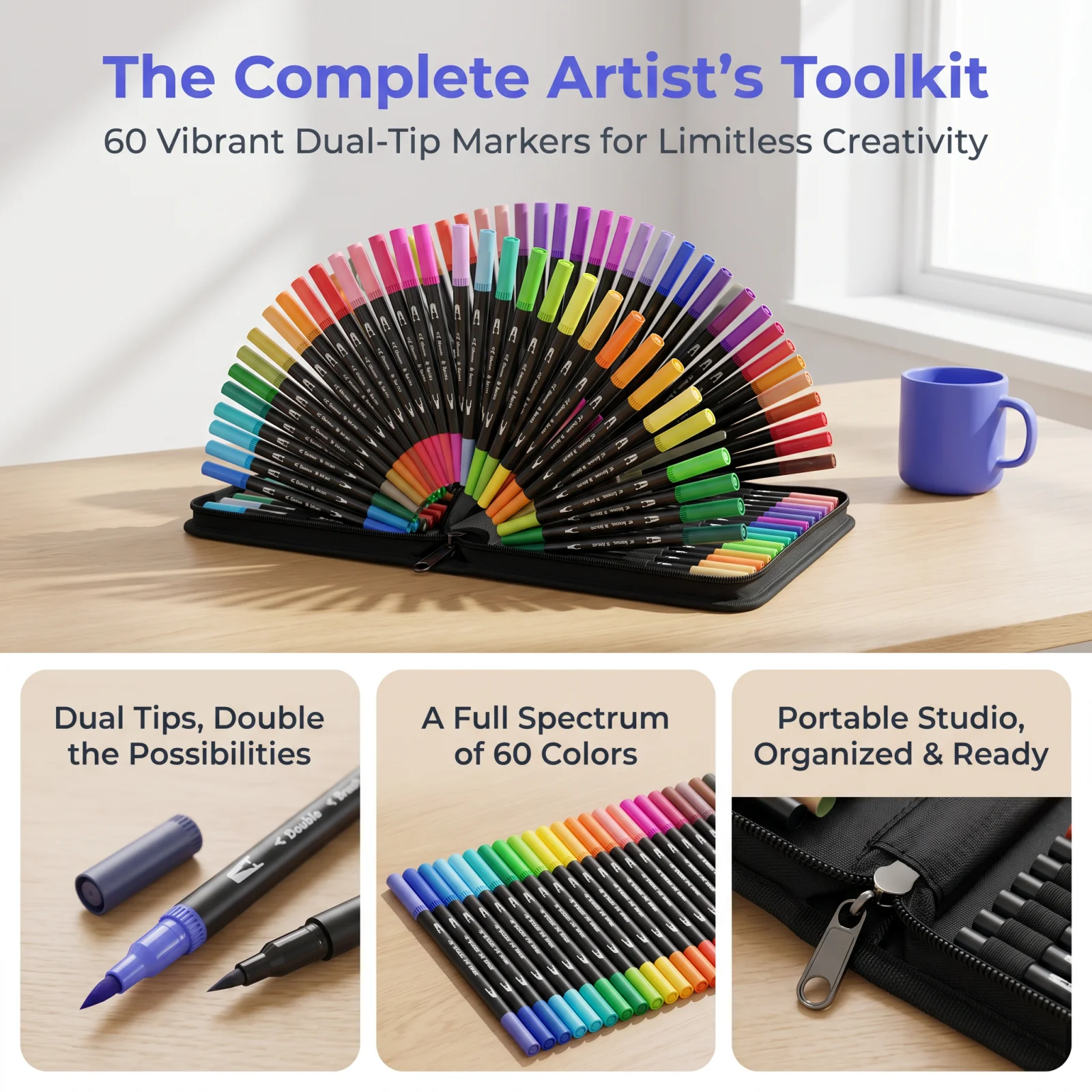 

24-168Colors Dual Tip Art Markers Set,Soft Brush Pens, Professional Sketch Pens for Drawing/Sketching/Manga