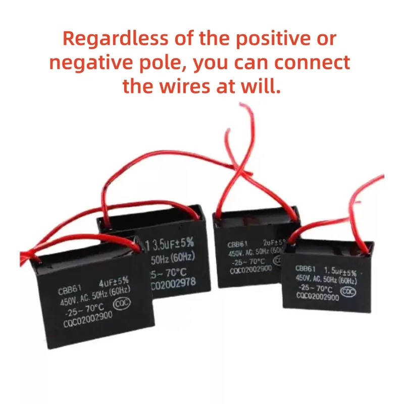 CBB61 Fan starting capacitor 450V 0.8/1/1.2/1.5/2/2.5/3/3.5/4/4.5/5/6/7/8/10/12/14/15/16/18/20/25UF For Range hood For 400V 500V