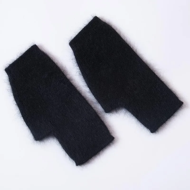 Mink Cashmere Autumn Winter Gloves Fingerless Warm Racoon Wool Mitten Wrist Length with Thumb Hole Mitts Korean Female Lovely