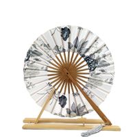 Round Bamboo Hand Fan Chinese Style Flower Pattern Portable Folding Fan Wedding Dance Hand Held Fans Wedding Party Decor Gift