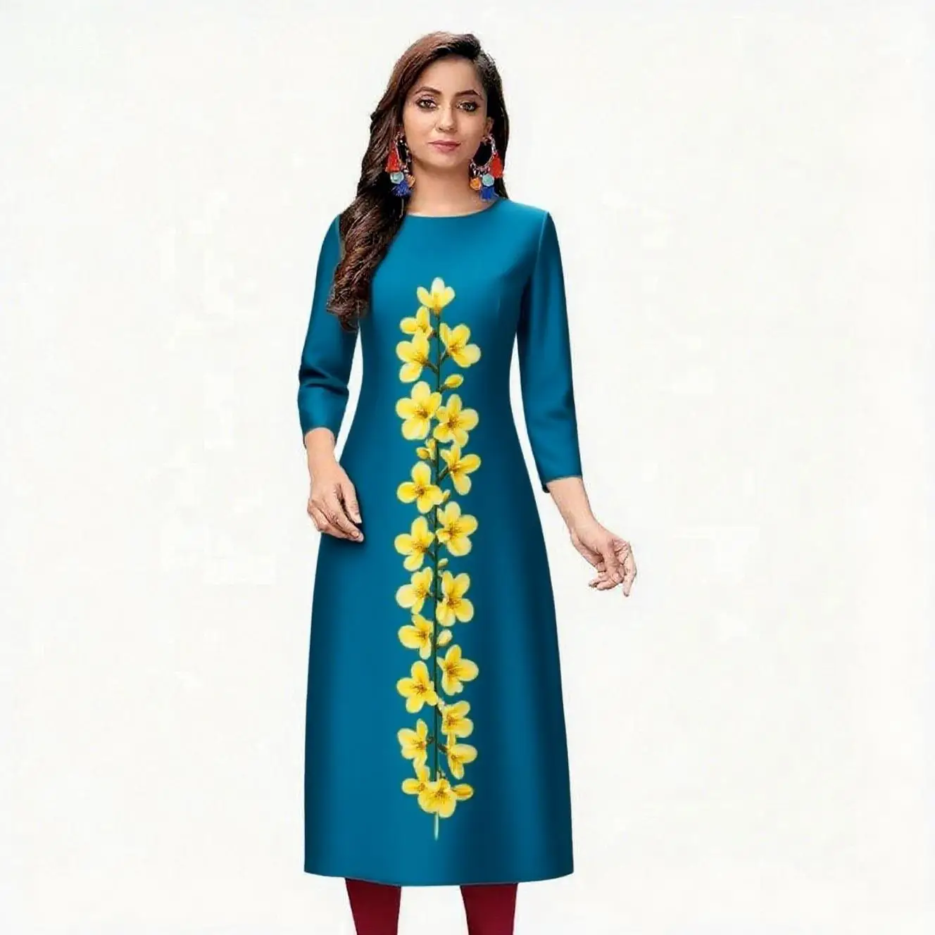 ドレス カート レディース おしゃれ 長袖 ストレート チューブ カジュアル ラウンドネック 写真、複数のケース バケーションスタイル2026