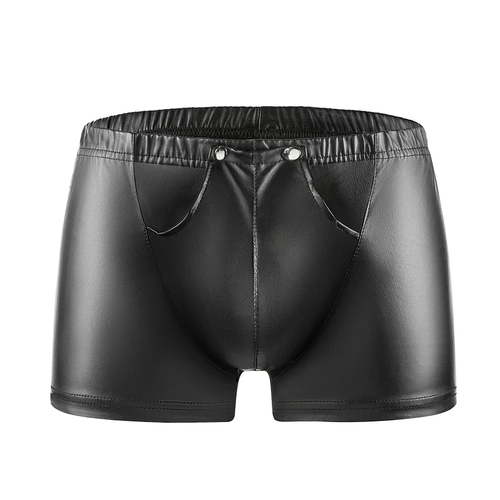 

Мужские трусы-боксеры из блестящей искусственной кожи с эффектом мокрой кожи, с молнией сзади, облегающие, с вырезом на промежности